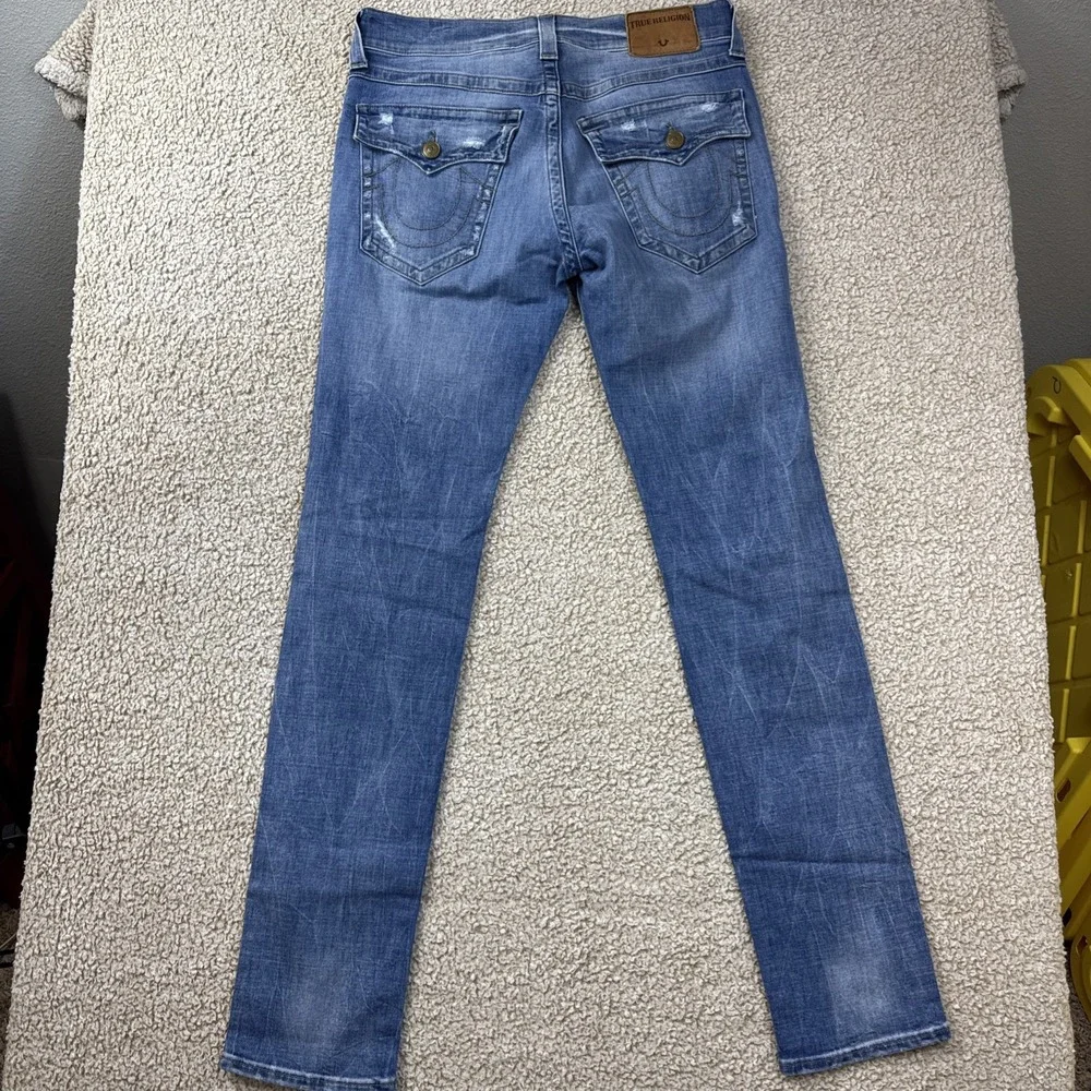 True Religion Jeans Mens 31x33 Blue ROCCO Relaxed Skinny Whiskered Distressed